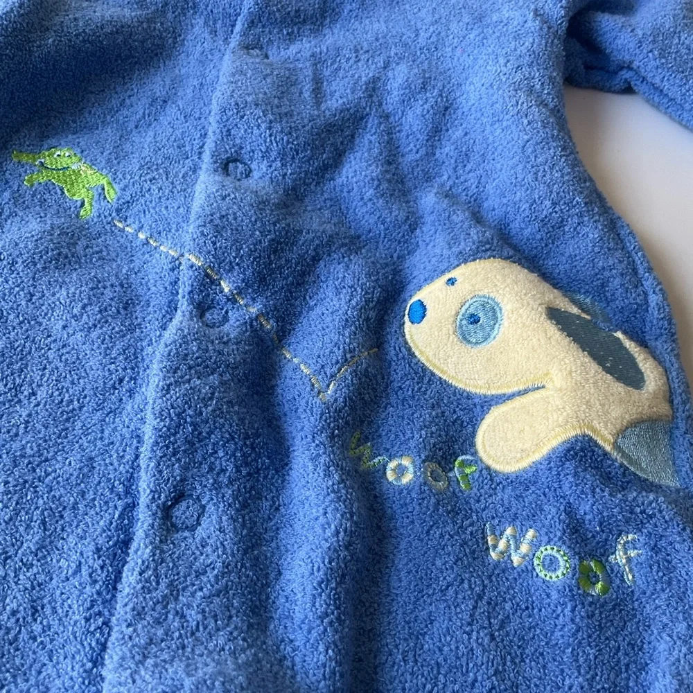 Carter's NWT Blue Terry Footed One-Piece with Frog Embroidery and Dog applique